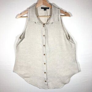 Boston Proper Women's Medium Beige Linen Blend Sleeveless Button Up Shirt